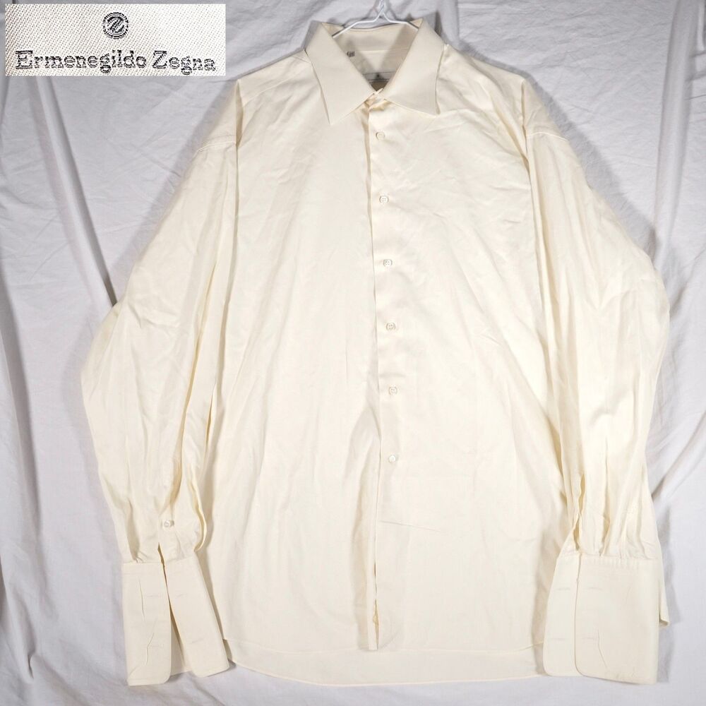 Ermenegildo Zegna Button Up Dress Shirt Yellow French Cuff 17.5